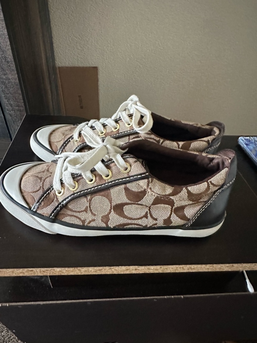 Coach Brown Signature Canvas Low-Top Sneakers with White Trim